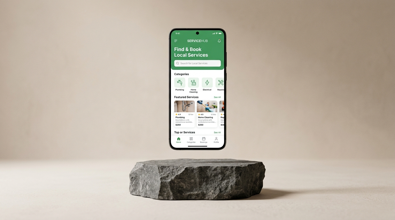 Sleek flagship smartphone displaying I'NEED mobile application